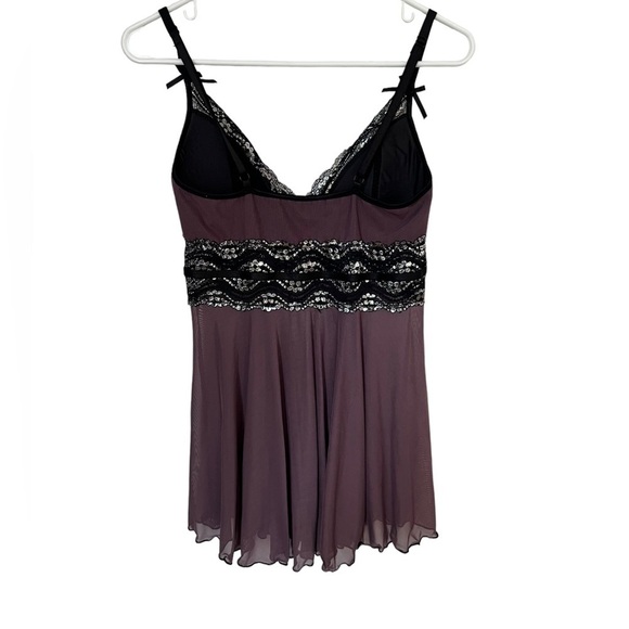 Coquette Lace Trim Babydoll Purple Slip Teddy - Picture 3 of 5